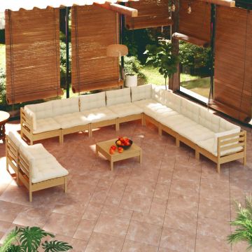 vidaXL Set mobilier grădină cu perne, 12 piese, maro miere, lemn de pin