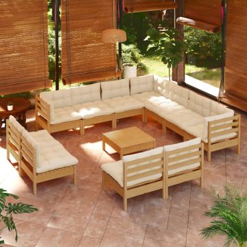 vidaXL Set mobilier grădină cu perne 12 piese, maro miere lemn de pin