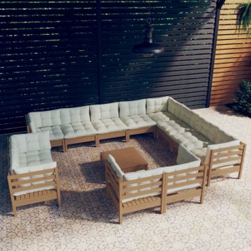 3097076 vidaXL 13 Piece Garden Lounge Set with Cushions Honey Brown Pinewood (806637+2x806649+3x806655+806661)