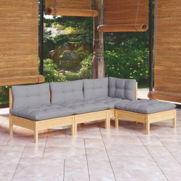 vidaXL Set mobilier grădină cu perne, 4 piese, gri, lemn de pin