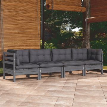 vidaXL Set mobilier grădină cu perne, 4 piese, lemn masiv de pin