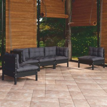 vidaXL Set mobilier grădină cu perne, 5 piese, gri, lemn masiv de pin