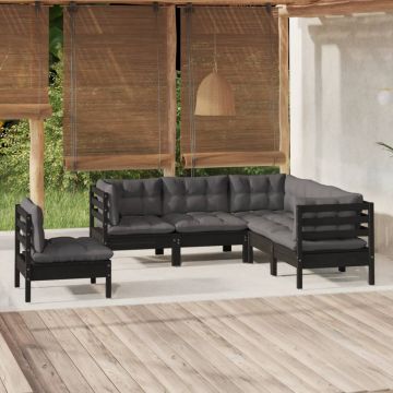 vidaXL Set mobilier grădină cu perne, 5 piese, negru, lemn de pin