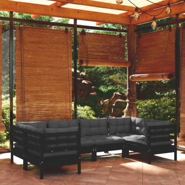 vidaXL Set mobilier grădină cu perne, 6 piese, negru, lemn de pin