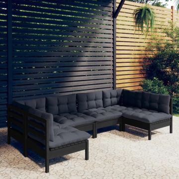 vidaXL Set mobilier grădină cu perne, 6 piese, negru, lemn masiv pin