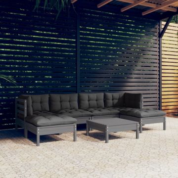 vidaXL Set mobilier grădină cu perne, 7 piese, gri, lemn de pin