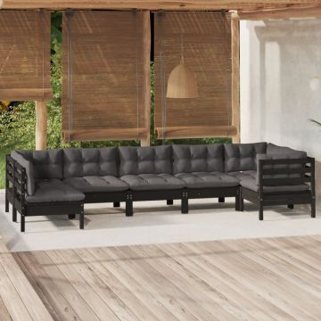 vidaXL Set mobilier grădină cu perne, 7 piese, negru, lemn de pin