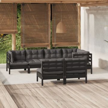 vidaXL Set mobilier grădină cu perne, 7 piese, negru, lemn masiv pin