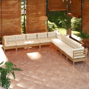 vidaXL Set mobilier grădină cu perne, 9 piese, maro miere, lemn de pin