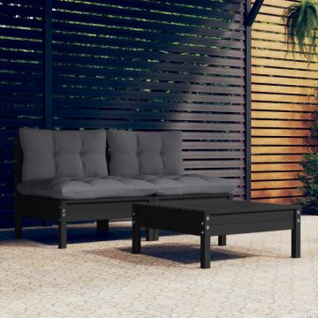 vidaXL Set mobilier grădină cu perne antracit, 3 piese, lemn de pin