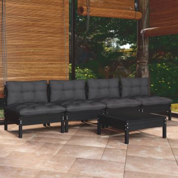 vidaXL Set mobilier grădină cu perne antracit, 5 piese, lemn de pin