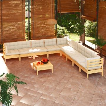 vidaXL Set mobilier grădină cu perne crem, 10 piese, lemn masiv de pin
