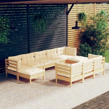 vidaXL Set mobilier grădină cu perne crem, 10 piese, lemn masiv de pin