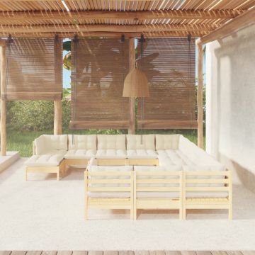 vidaXL Set mobilier grădină cu perne crem, 12 piese, lemn de pin