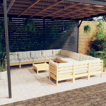 vidaXL Set mobilier grădină cu perne crem, 12 piese, lemn de pin vidaXL Set mobilier grădină cu perne crem, 12 piese, lemn de pin