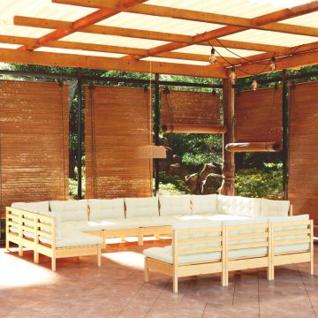 vidaXL Set mobilier grădină cu perne crem, 13 piese, lemn masiv de pin