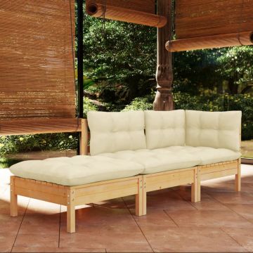 vidaXL Set mobilier grădină cu perne crem, 3 piese, lemn masiv de pin