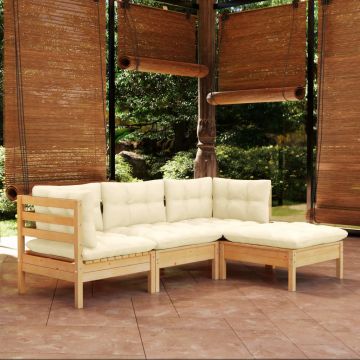 vidaXL Set mobilier grădină cu perne crem, 4 piese, lemn de pin