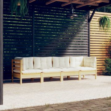 vidaXL Set mobilier grădină cu perne crem, 4 piese, lemn masiv de pin