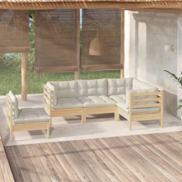 vidaXL Set mobilier grădină cu perne crem, 5 piese, lemn masiv pin
