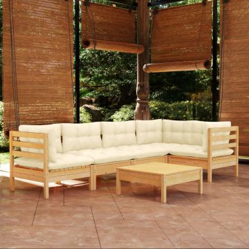 vidaXL Set mobilier grădină cu perne crem, 6 piese, lemn de pin