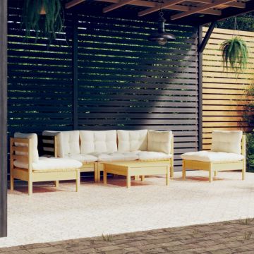 vidaXL Set mobilier grădină cu perne crem, 6 piese, lemn masiv de pin vidaXL Set mobilier grădină cu perne crem, 6 piese, lemn masiv de pin