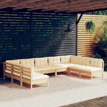 vidaXL Set mobilier grădină cu perne crem, 9 piese, lemn masiv de pin vidaXL Set mobilier grădină cu perne crem, 9 piese, lemn masiv de pin