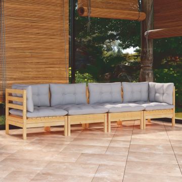 vidaXL Set mobilier grădină cu perne gri, 4 piese, lemn masiv de pin