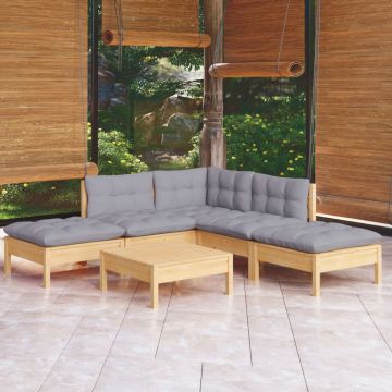 vidaXL Set mobilier grădină cu perne gri, 6 piese, lemn de pin
