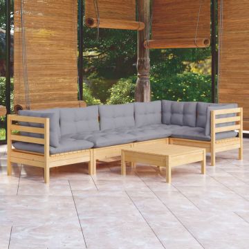 vidaXL Set mobilier grădină cu perne gri, 6 piese, lemn masiv pin
