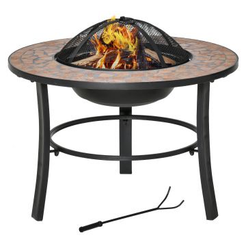 Brazier de Gradina Outsunny cu Capac Antiscantei, Vatrai si Suprafata de sprijin din Ceramica, 68x68x45cm, Negru