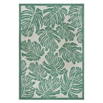 Covor adecvat pentru exterior NORTHRUGS Monstera, 140 x 200 cm, verde - bej