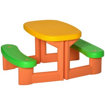 Outsunny Set Picnic pentru Copii, Măsuță și 2 Bănci, Mobilier de Joacă pentru Exterior și Interior, 95x73x46 cm | Aosom Romania