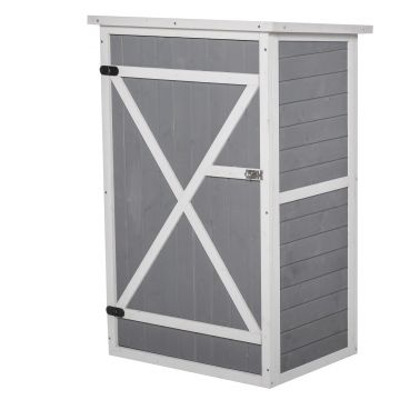 Outsunny Casuta de Gradina din Lemn, sopron cu Acoperis Impermeabil, magazie pentru Unelte de Exterior cu 2 Etajere | Aosom Romania