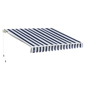 Outsunny Copertina de Soare pentru Exterior Reglare cu Manivela, din Aluminiu si Poliester, 295x250cm, Albastru si Alb