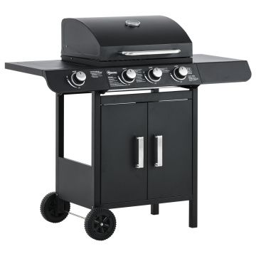 Gratar pe gaz Outsunny cu Capac si Termometru 110x50x100cm Negru | Aosom Romania