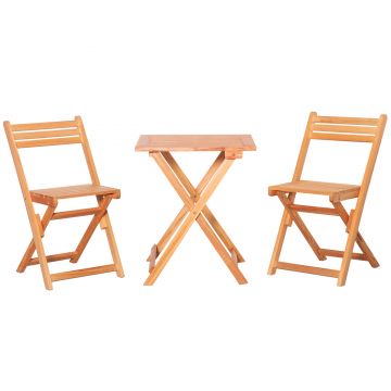 Outsunny Set Mobilier de Grădina din Lemn de Teak, 3 Piese, Masa și Scaune Pliabile, Rezistent la Intemperii, Design Natural | Aosom Romania