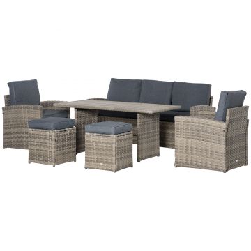 Outsunny Set Complet Mobila de Gradina, 6 Piese din Ratan PE, Include Perne Moi, Gri, Design Elegant pentru Exterior | Aosom Romania