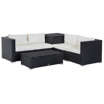 Outsunny Set Mobilier de Grădina din 6 Piese Modulare, Ratan PE, Negru și Crem