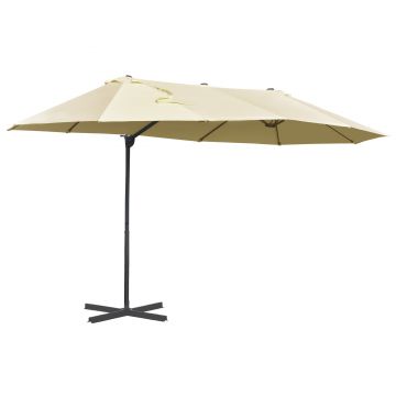 Outsunny Umbrela Dubla de Gradina din Metal si Poliester Anti-UV Impermeabila cu Manivela, 440x270x250cm, Crem