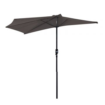 Outsunny Umbrela Semicirculara de Perete pentru Gradina cu Deschidere cu Manivela din Poliester, Gri 269x138x236cm