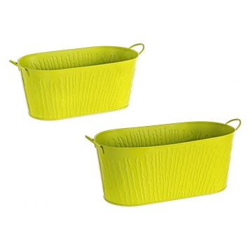 Set 2 jardiniere, Bark Oval, Bizzotto, 32x16x13.5 cm, zinc, finisaj lucios, verde