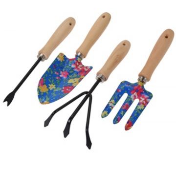 Set 4 ustensile de gradina Flower, metal, albastru