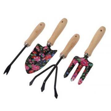 Set 4 ustensile de gradina Flower, metal, negru