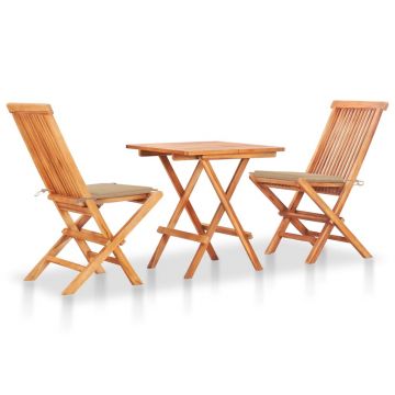Set masa + 2 scaune pliabile pentru gradina / terasa, din lemn de tec, Arlo Natural / Bej, L60xl60xH65 cm