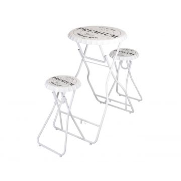 Set masa cu scaune pliabile Premium, 146x60x101 cm, metal, alb/negru