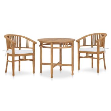 Set masa de gradina / terasa din lemn de tec, Adela Natural + 2 scaune de gradina, Janice Natural / Crem, Ø80xH75 cm Set masa de gradina / terasa din lemn de tec, Adela Natural + 2 scaune de gradina, Janice Natural / Crem, Ø80xH75 cm