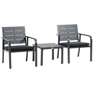 Set Mobilier de Gradina din 3 Piese Outsunny cu Masuta si 2 Scaune cu Perne, Salon in aer liber din Otel si Plastic, Gri