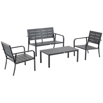 Set Mobilier de Gradina din 4 piese Outsunny, Lamele din Plastic, Cafea | Aosom RO