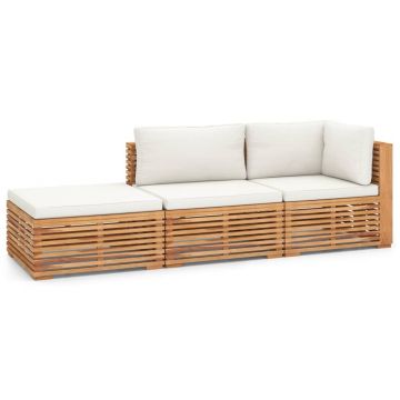Set mobilier modular pentru gradina / terasa, Kurtis Natural / Crem, canapea 2 locuri + taburet Set mobilier modular pentru gradina / terasa, Kurtis Natural / Crem, canapea 2 locuri + taburet